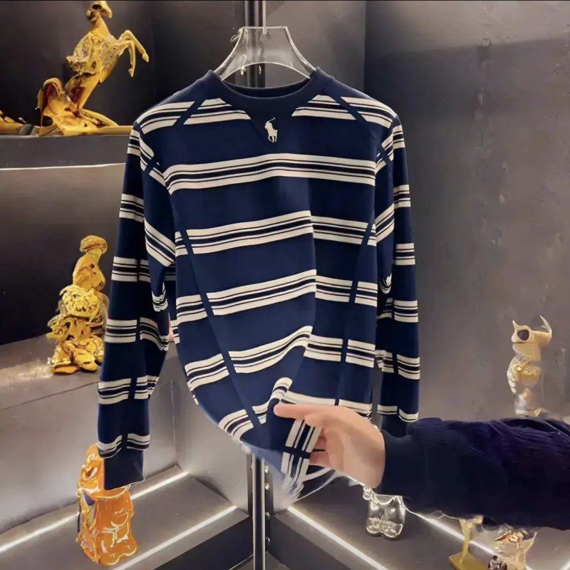 高档2025男装秋季新款轻奢百搭卫衣圆领条纹休闲长袖男女同款上衣