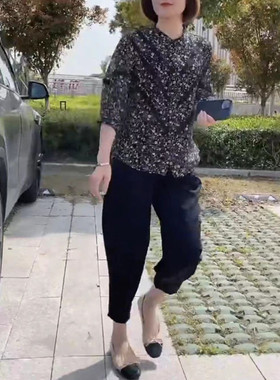 今年流行特惠22396大爱美依缘2026夏季新款碎花中袖上衣黑色哈伦