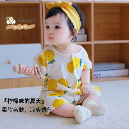 婴儿连体衣夏季薄款空调服男女宝宝哈衣和尚爬服睡衣无骨纯棉短袖