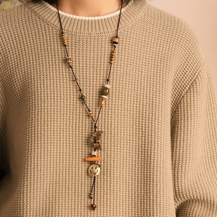 贰狸原创「笑脸」日系复古吊坠项链毛衣链民族风T恤配饰古着饰品