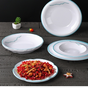 餐厅创意湘菜川菜装 餐具 菜盘商用辣子鸡菜盘圆形密胺餐盘酒店中式