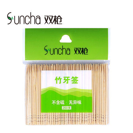 双枪天然环保酒店家用牙签200支袋装竹牙签YQ1120