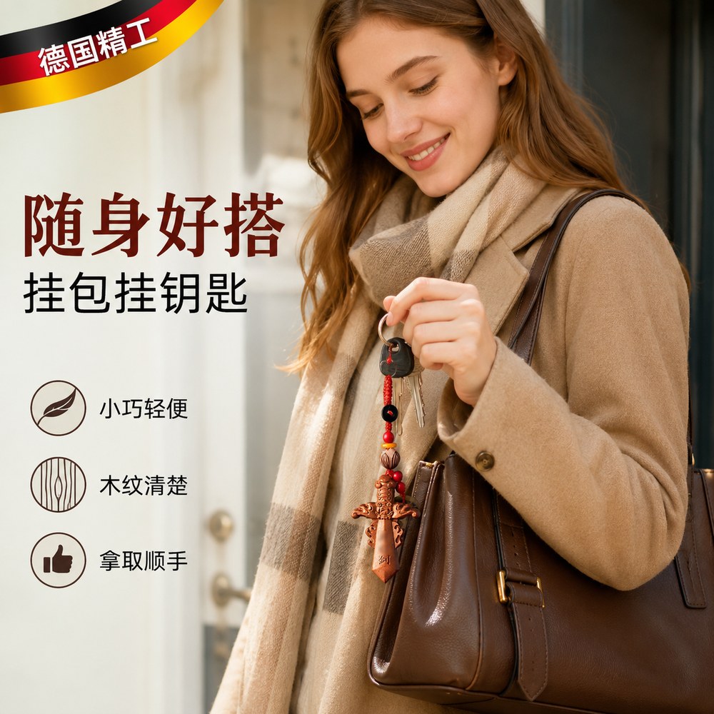 普陀山天然桃木剑小挂件