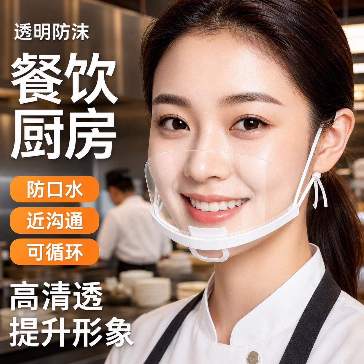 50只透明口罩餐饮专用防