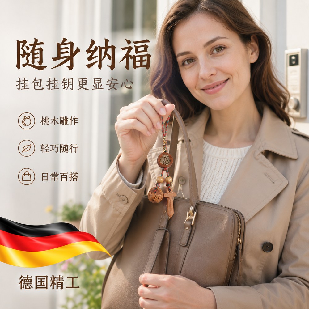 老桃木雕刻挂件桃篮宝剑