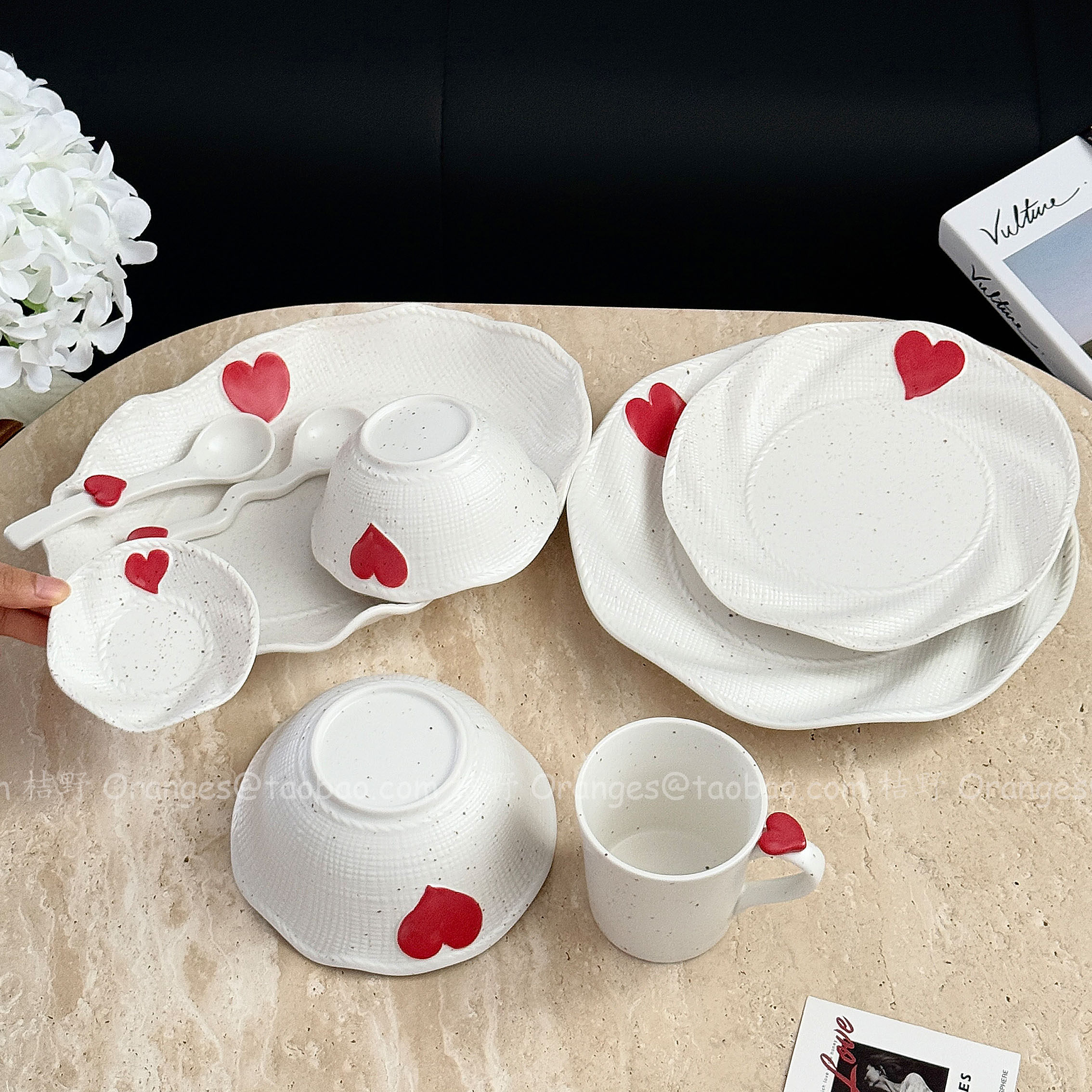 Oranges浮雕爱心布编纹陶瓷餐具套装家用高级感饭碗盘碟子大汤碗