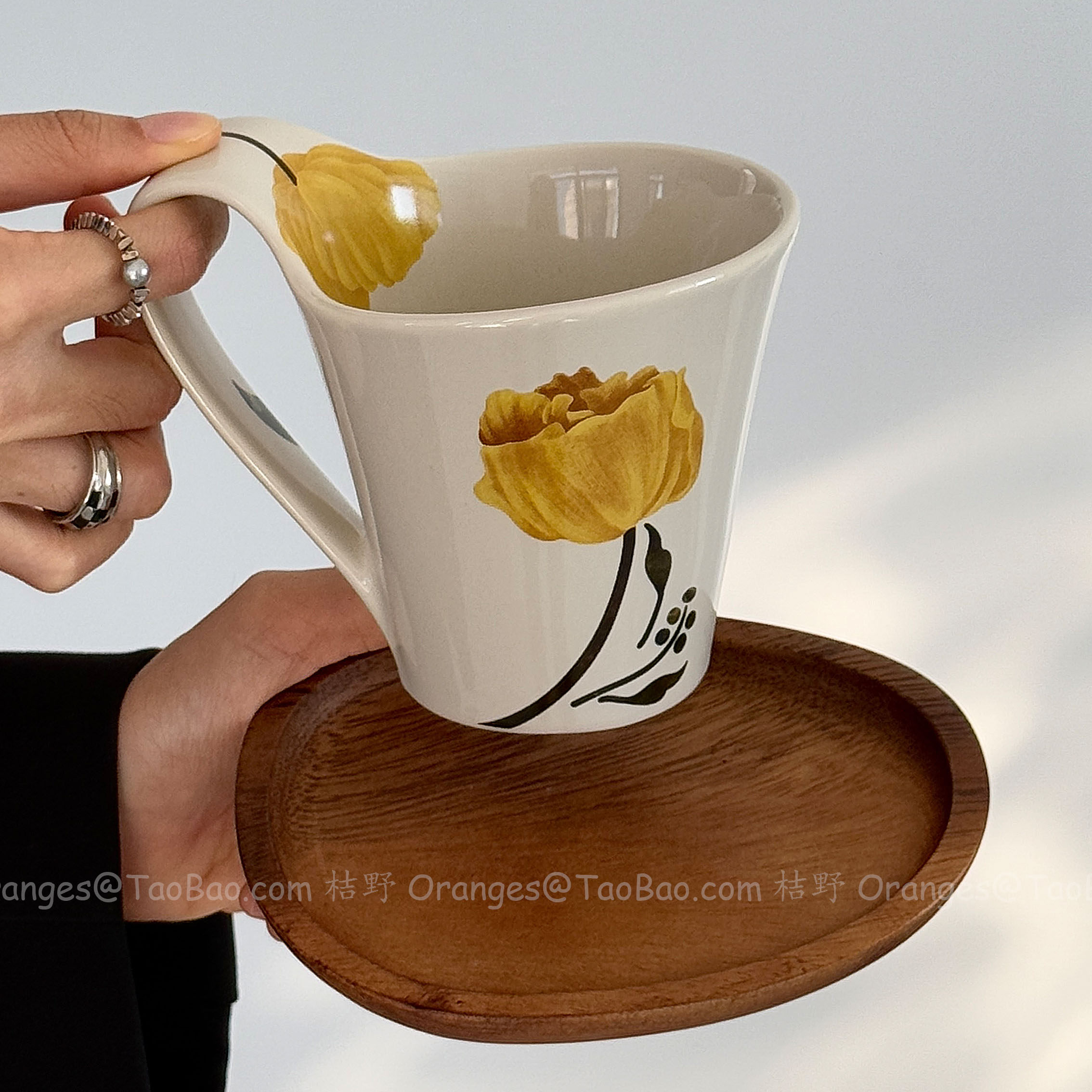 复古虞美人陶瓷马克杯拿铁咖啡杯