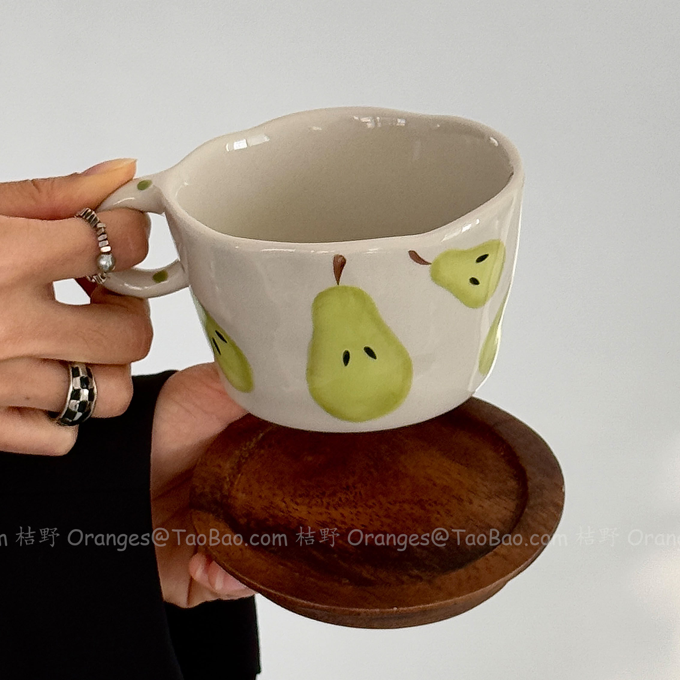 Oranges原创复古手绘雪梨陶瓷马克杯大容量水杯咖啡杯子小众礼物
