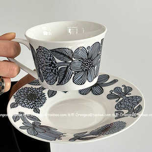 Oranges芬兰vintag中古复刻蓝菊咖啡杯碟下午茶杯拿铁杯小众礼物
