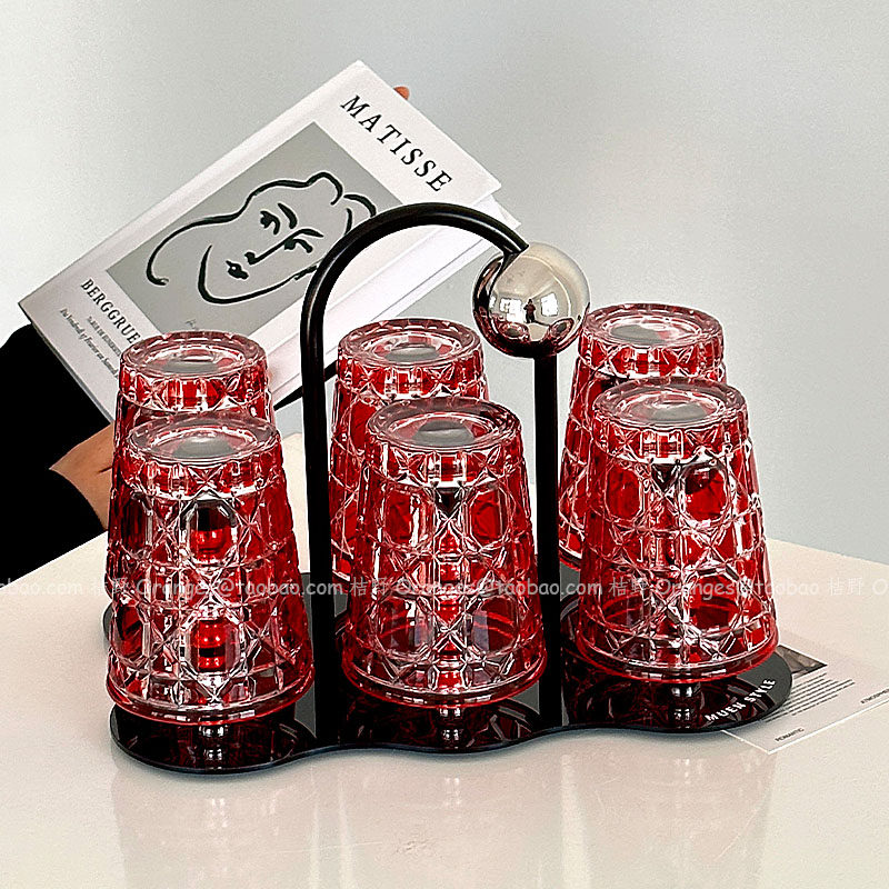 高级感轻奢客厅待客茶杯水杯套装菱格红宝石水晶杯果汁杯乔迁礼物,餐饮具,水具套装,淘宝优惠券,粉丝福利购,淘宝优惠卷