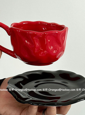 Oranges限定复古手作黑红BLACKINK撞色咖啡杯碟下午茶杯小众礼物
