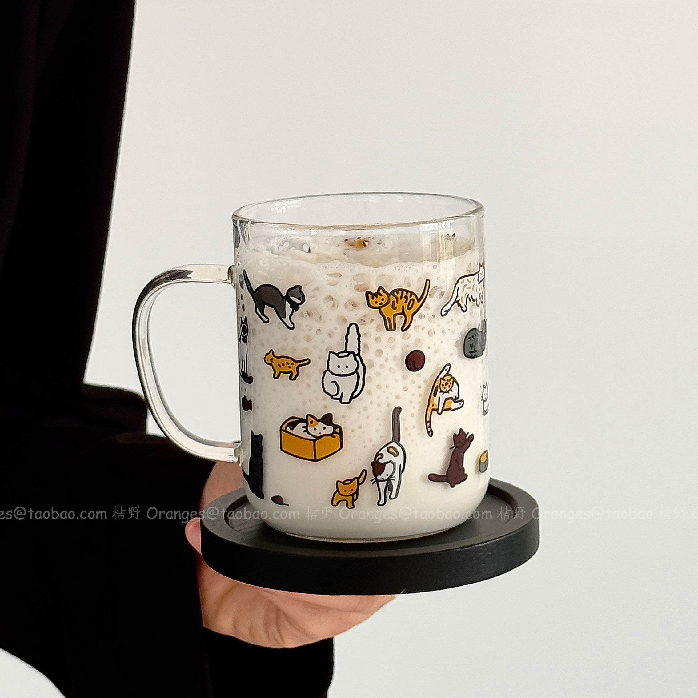 Oranges限定插画小猫集合玻璃杯大容量水杯耐高温咖啡杯小众礼物