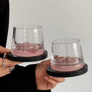新中式观山杯玻璃杯子粉色山脉杯雪山杯小众高级感水杯威士忌酒杯