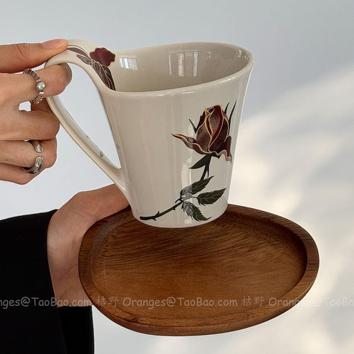 美拉德复古玫瑰陶瓷马克杯咖啡杯