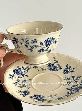 法式复古vintage青花瓷咖啡杯碟套装下午茶水杯拿铁杯子小众礼物