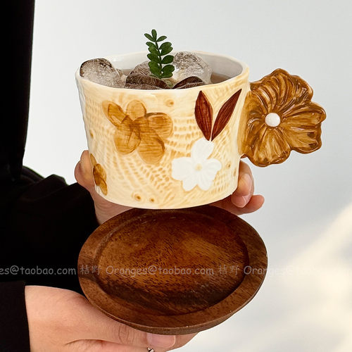 Oranges复古手作浮雕马克杯子