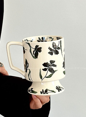 Oranges限定中古风黑秘鸢尾花陶瓷马克杯咖啡杯喝水杯子小众礼物