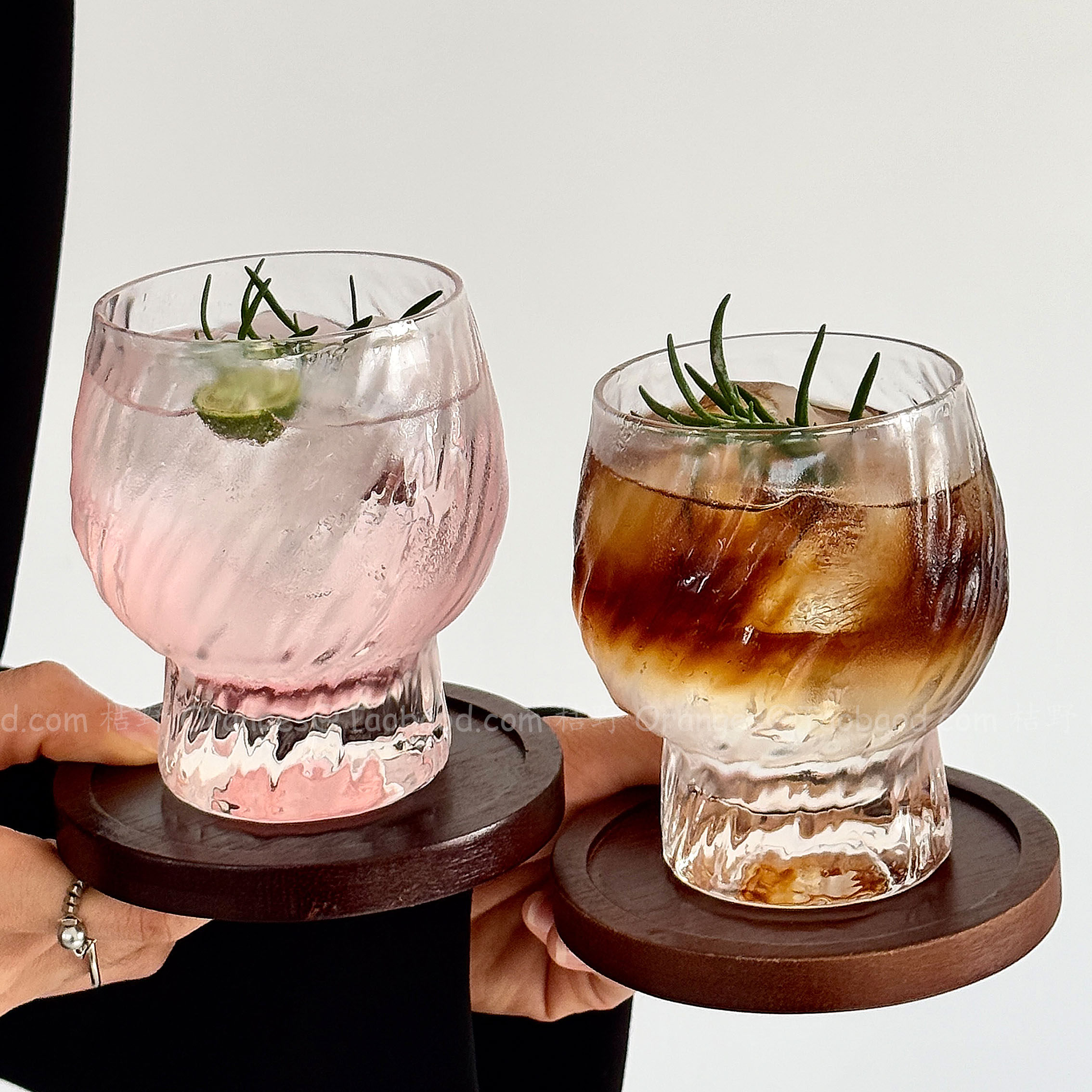 冰川纹玻璃杯ins风冰美式拿铁咖啡杯果汁饮品杯气泡水杯微醺酒杯