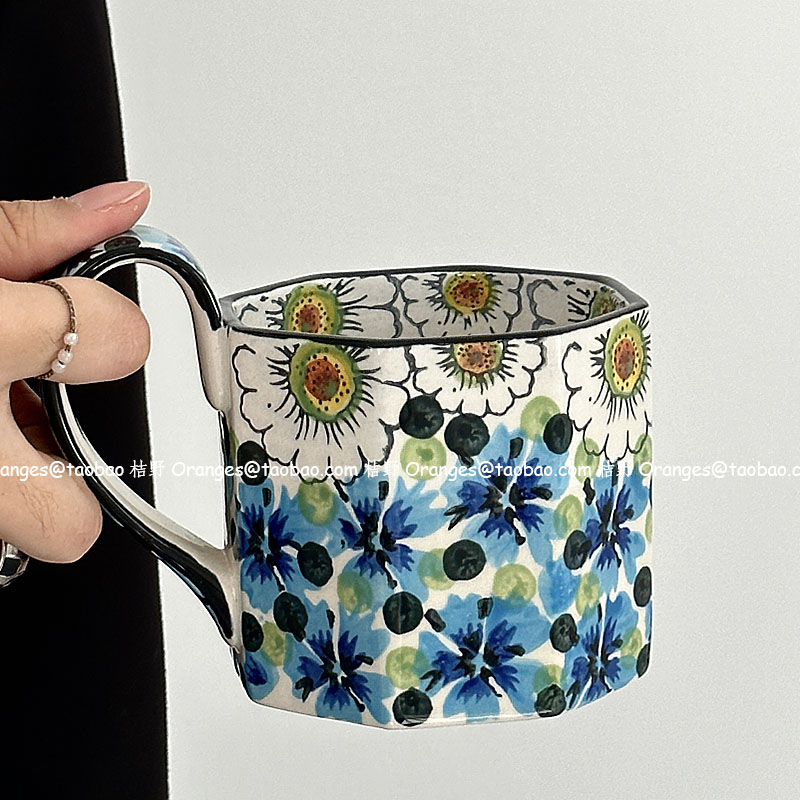 波蘭復古手繪藍漿果馬克杯