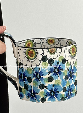 Oranges波兰复古手绘蓝浆果马克杯陶瓷水杯咖啡杯子小众原创礼物