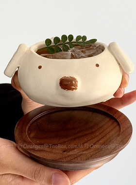 日式手作垂耳小熊陶瓷杯子马克杯复古拉花拿铁杯咖啡杯燕麦碗礼物