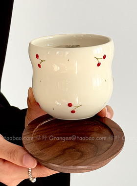 Oranges复古浮雕樱桃陶瓷手握杯水杯咖啡杯拉花拿铁杯子小众礼物