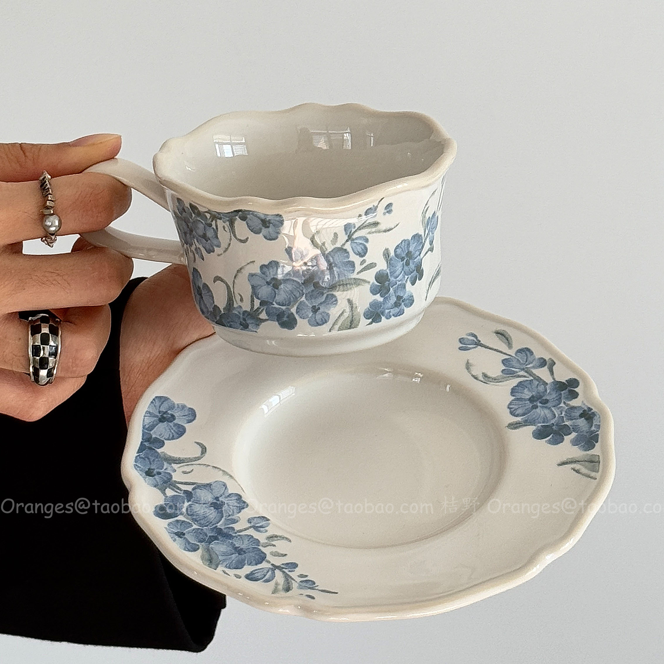 Oranges限定秋意蓝菀花边咖啡杯