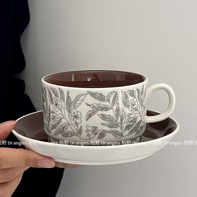 Oranges送勺*芬兰vintag中古复刻棕木槿咖啡杯碟下午茶拉花拿铁杯,餐饮具,咖啡杯,淘宝优惠券,粉丝福利购,淘宝优惠卷