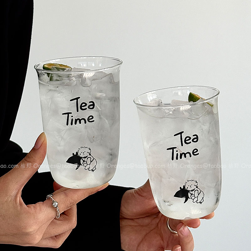 原创设计插画围巾狗狗玻璃杯水杯