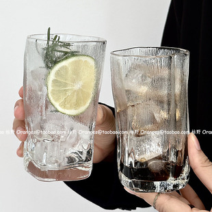 小众设计ins风不规则雨雾玻璃杯冰美式拿铁咖啡杯子果汁杯冷饮杯