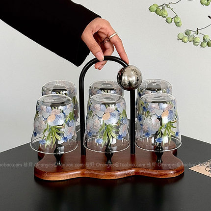 新中式国风插画耐高温待客喝水杯套装杯具高级感牛奶杯茶杯果汁杯