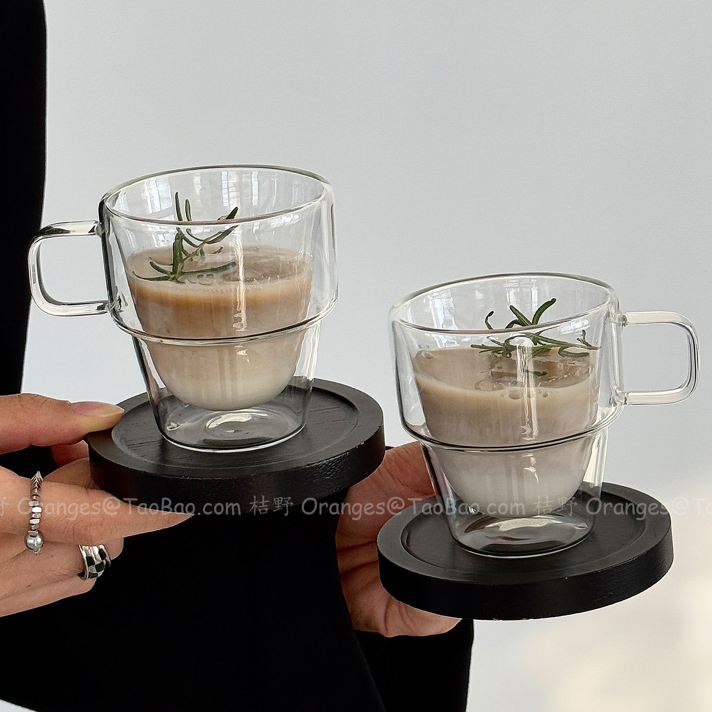 Dirty咖啡杯双层耐热咖啡杯玻璃水杯创意可叠带把茶杯意式浓缩杯