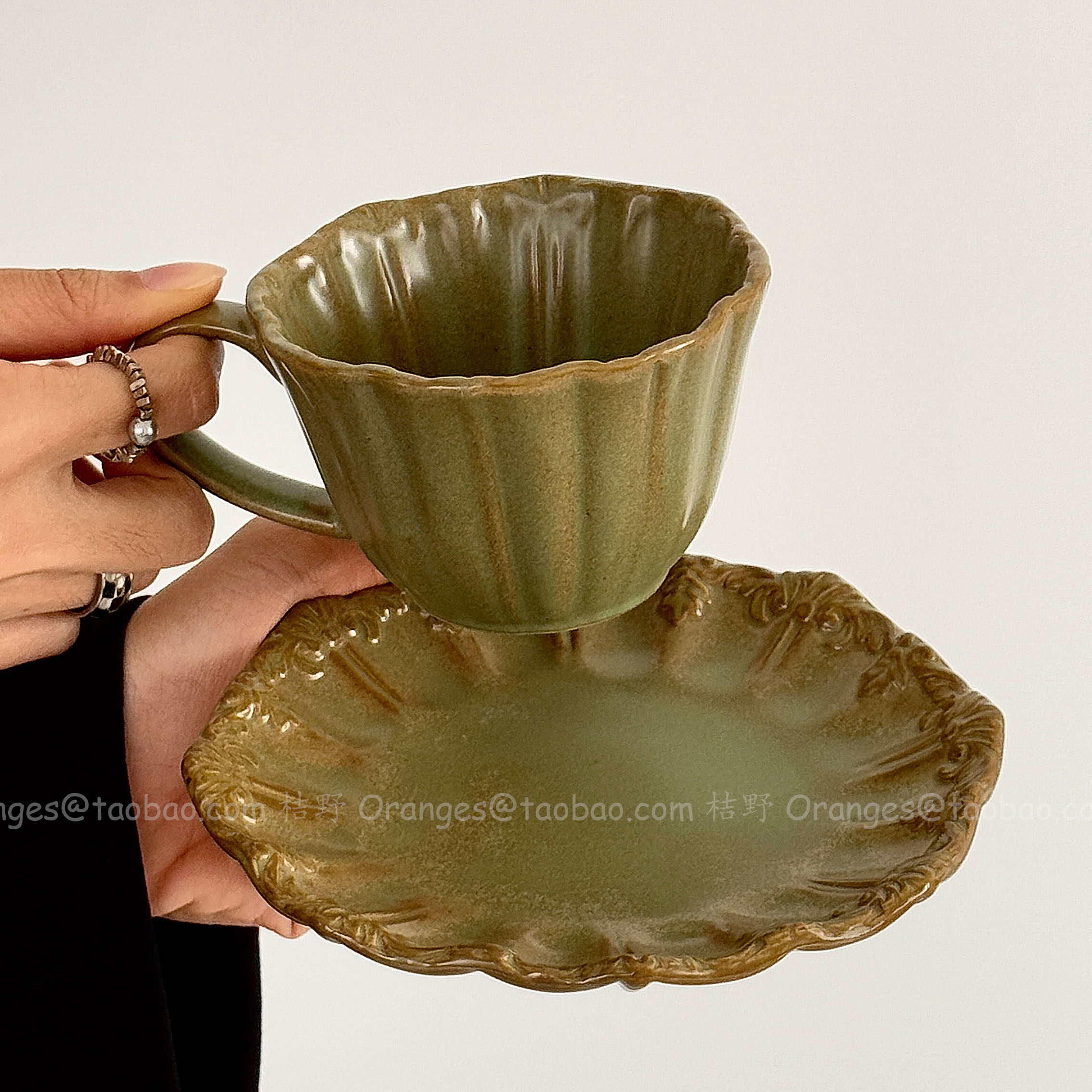 Oranges复古浮雕窑变果绿咖啡杯碟日式拉花拿铁杯下午茶水杯礼物,餐饮具,咖啡杯,淘宝优惠券,粉丝福利购,淘宝优惠卷