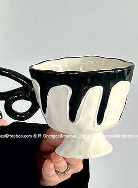 Oranges限定中古风手作蝴蝶把赫本马克杯咖啡杯陶瓷水杯小众礼物