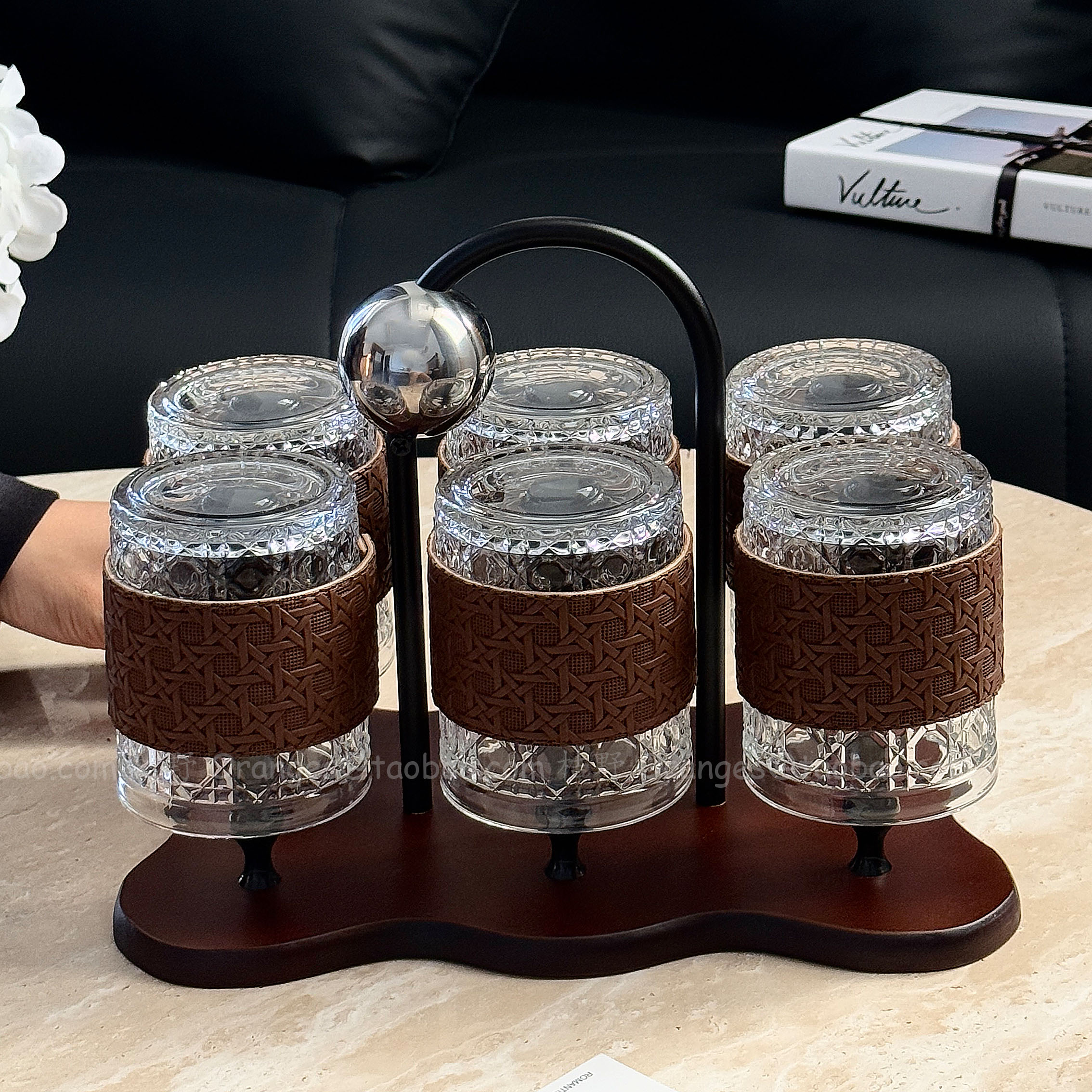 美拉德复古棕藤编纹水具套装