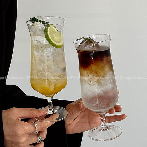 冰美式咖啡杯高脚玻璃杯气泡水杯