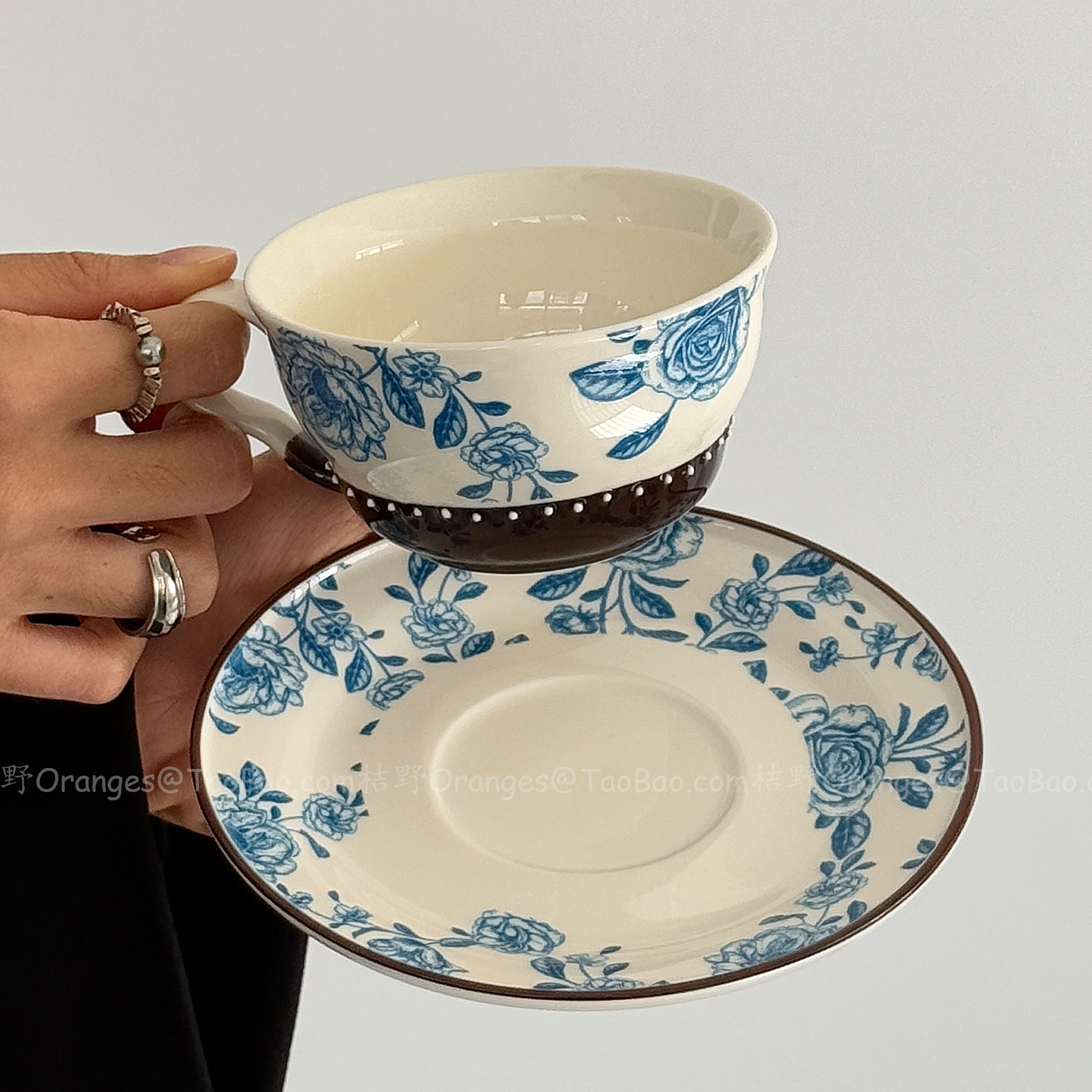 Oranges限定复古青花蔷薇咖啡杯