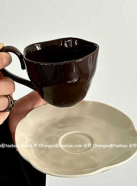 Oranges中古风手作不规则撞色咖啡杯碟拿铁杯下午茶水杯小众礼物