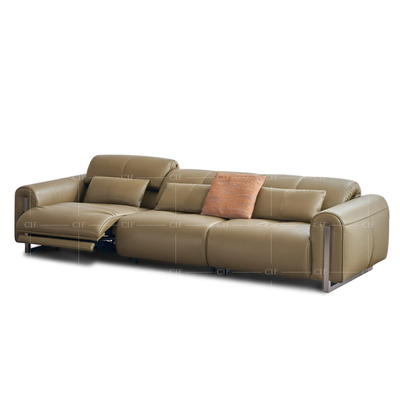 意式极简客厅直排零靠墙2.5mm全青皮沙发电动功能真皮沙发床两用