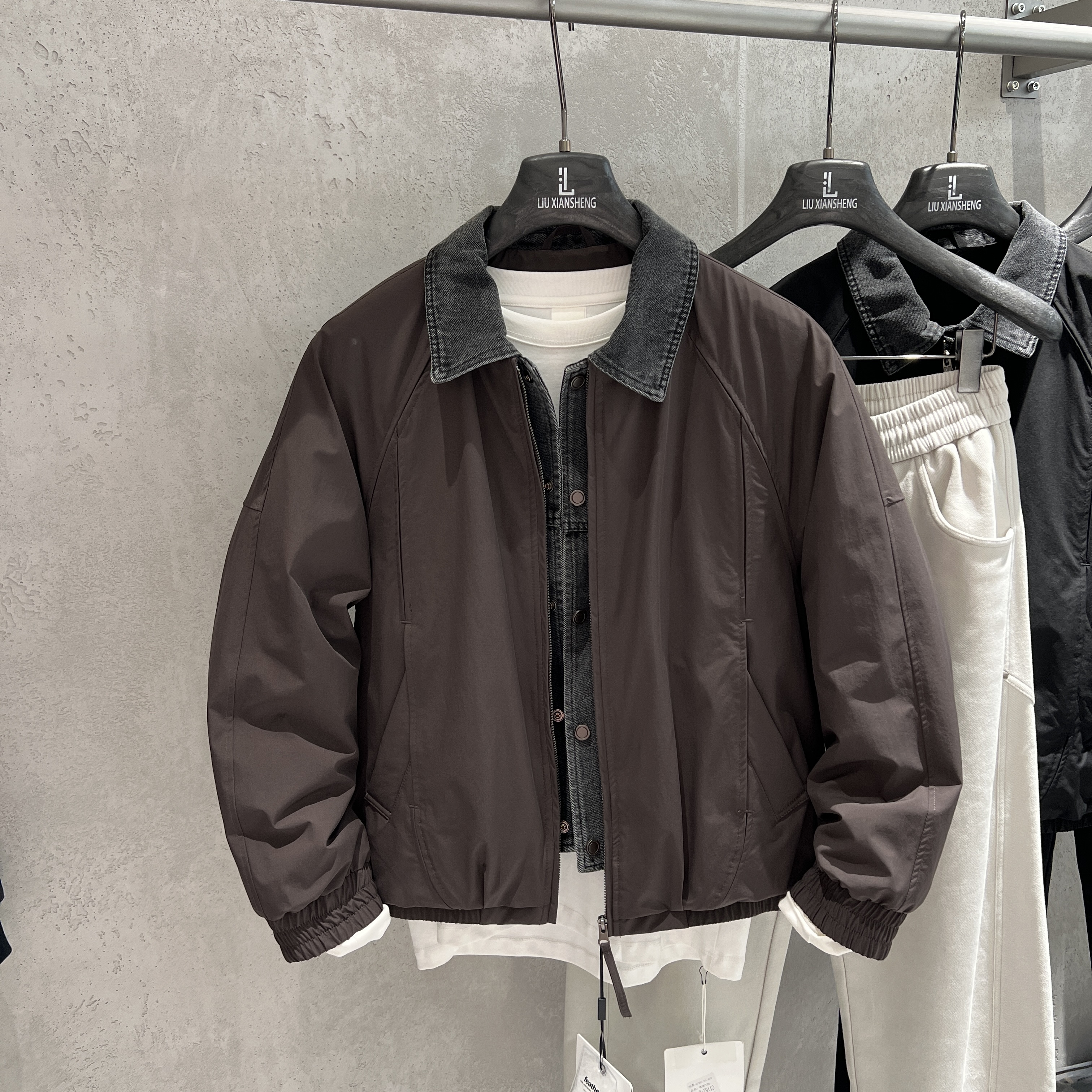 冬季拼接撞色翻领90鸭绒羽绒服