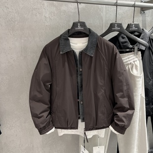 2025冬季拼接撞色翻领90鸭绒羽绒服男潮牌宽松轻薄保暖羽绒衣外套