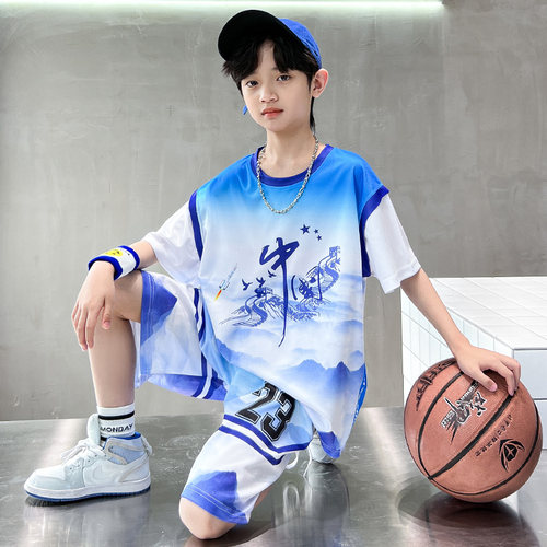 男童夏装球服套装运动短袖中国风