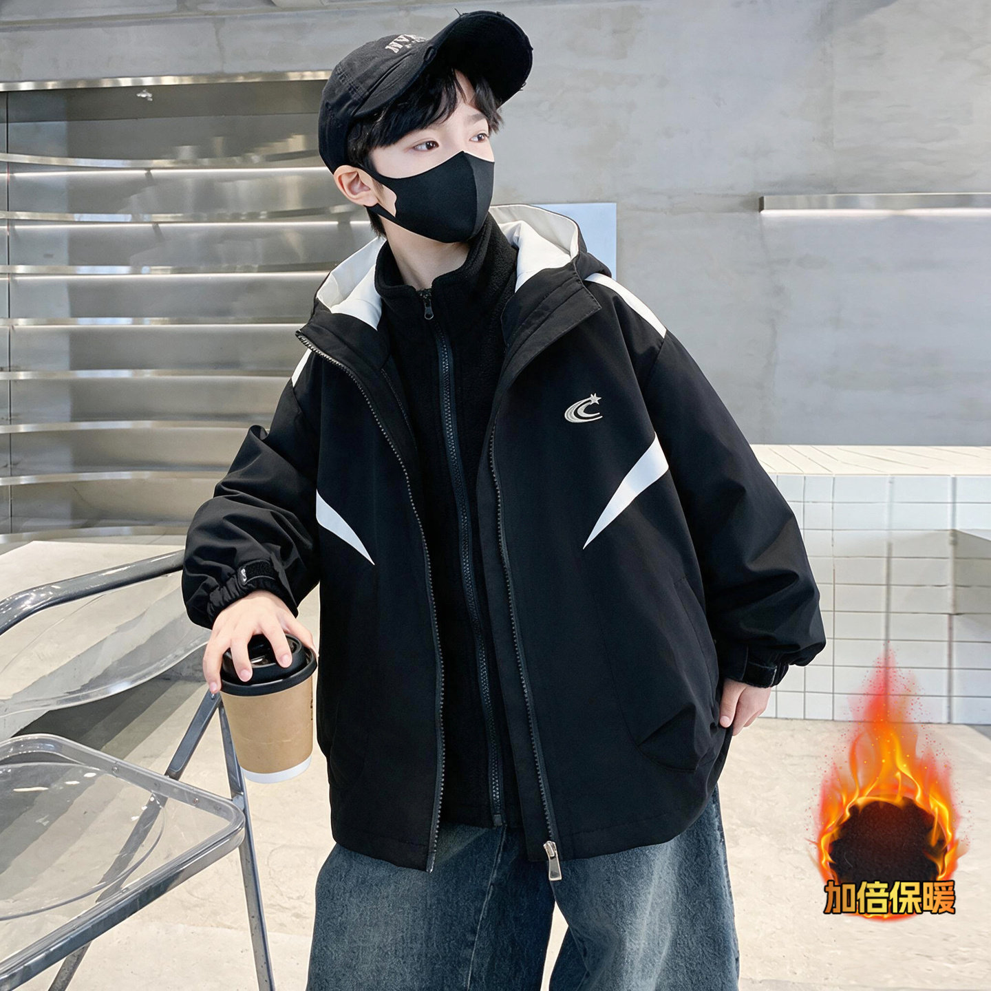男童冲锋衣三合一春秋款加绒外套