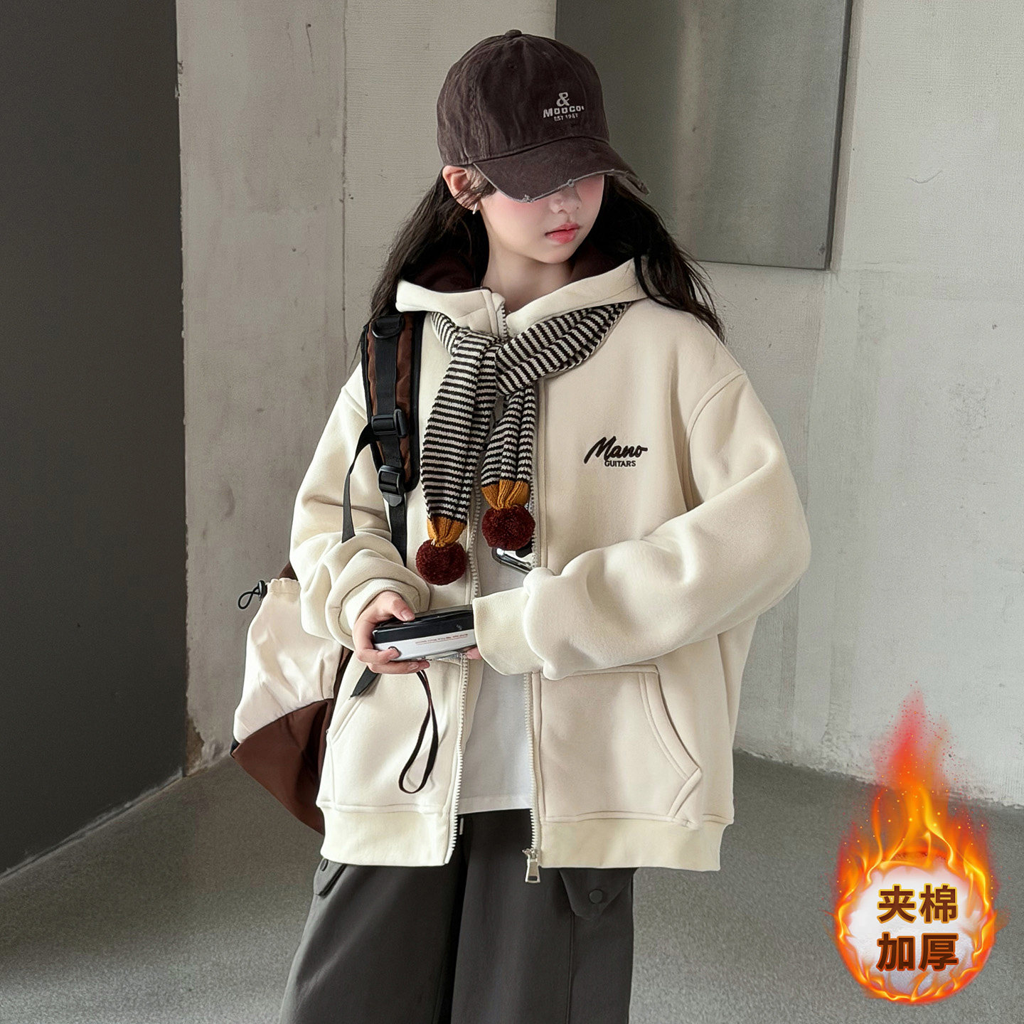 女童秋冬卫衣外套甜美夹棉加厚潮