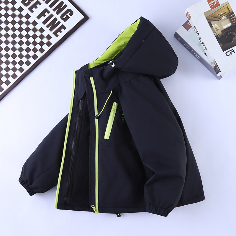 男童冲锋衣外套秋冬装儿童冬季夹棉加厚风衣中大童夹克可拆三合一