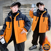 男童秋冬加绒外套洋气儿童冬季 加厚冲锋衣中大童夹棉派克服棉衣潮