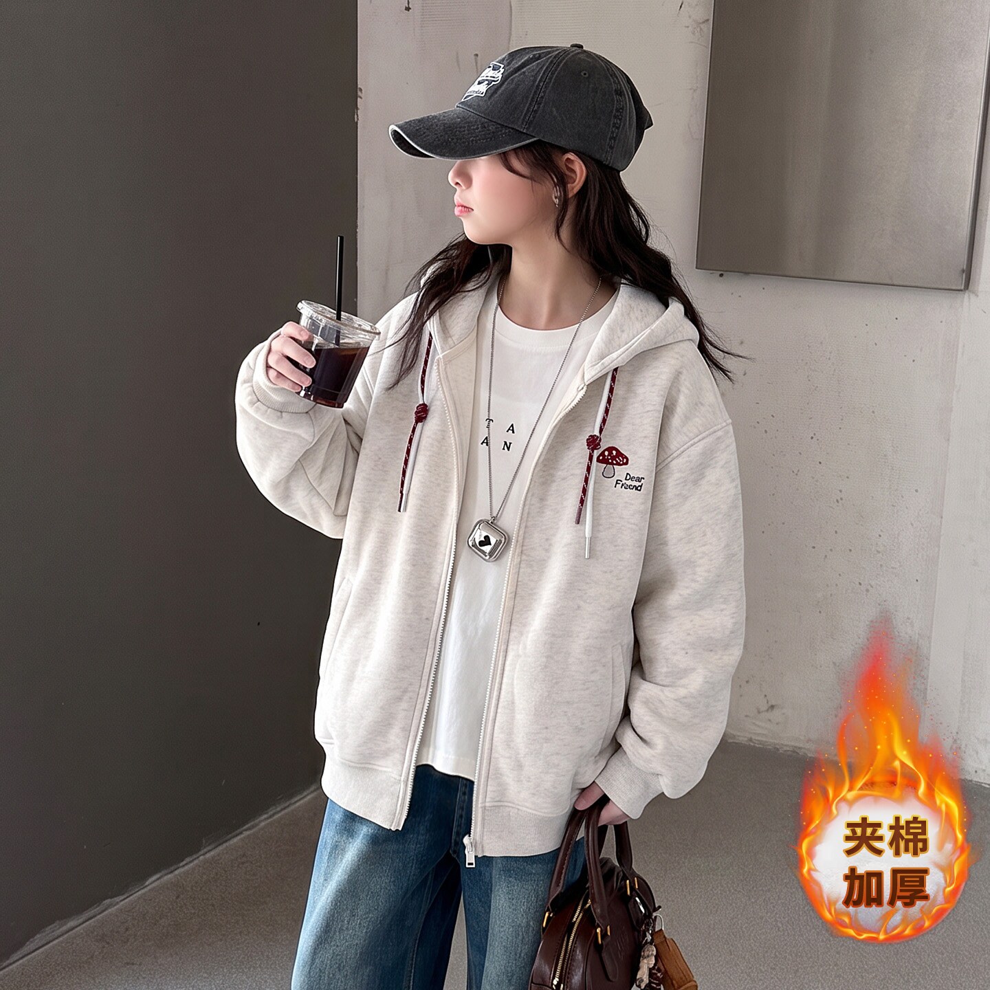 女童秋冬夹棉外套时尚加厚卫衣潮