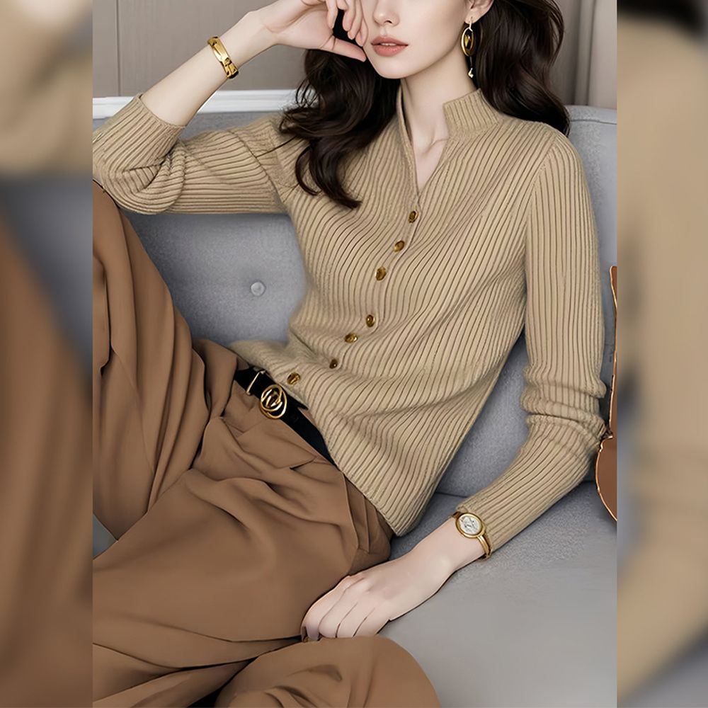 咖色打底衫女秋季内搭可外穿高级感穿搭针织衫洋气独特别致小上衣