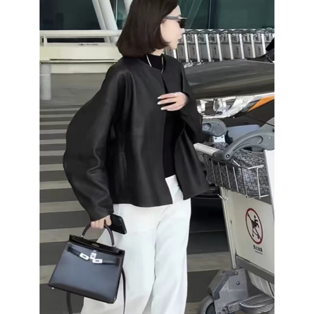 2025秋款时尚百搭洋气女装韩系减龄女外套宽松圆领皮尤外套高级