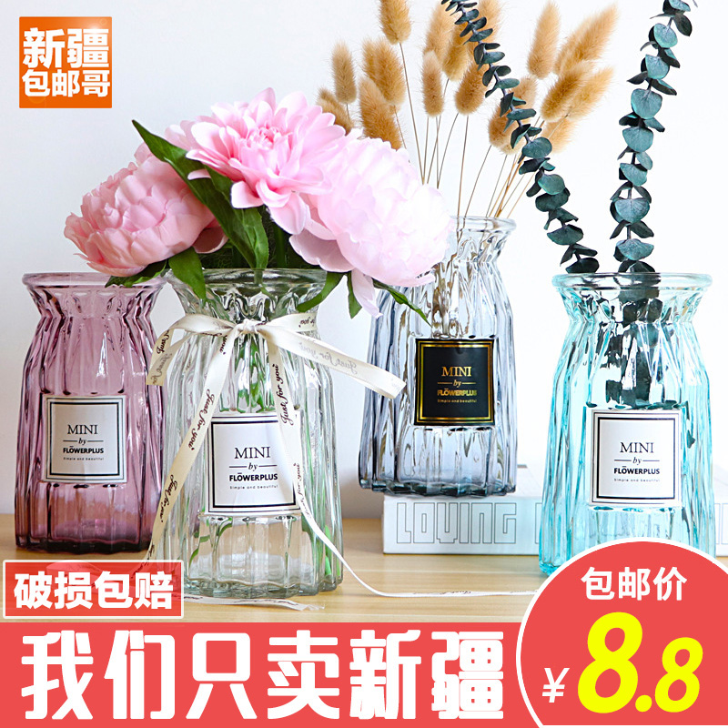 新疆包邮哥 透明玻璃花瓶干花插花水培玻璃瓶客厅创意小清新摆件